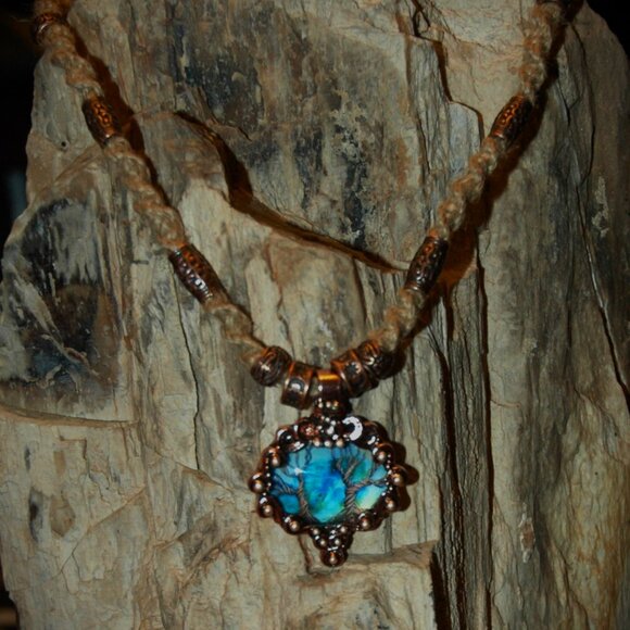 Art Nouveau Celtic Double Tree of Life on a 21 1/2" Handmade Brown Hemp Chain - Picture 5 of 6